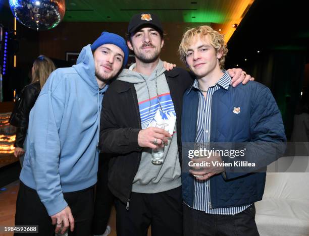 Ryland Lynch, Rocky Lynch and Ross Lynch attend Experience 249, VinFast's Experiential Event on February 03, 2024 in West Hollywood, California.