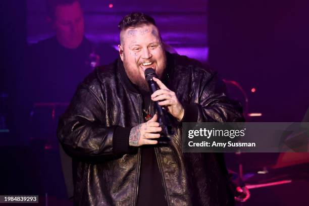 Jelly Roll performs onstage during the 66th GRAMMY Awards Pre-GRAMMY Gala & GRAMMY Salute to Industry Icons Honoring Jon Platt at The Beverly Hilton...