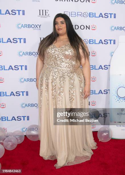 Jordana Aguero arrives at Fibroblast USA Launch Party on February 03, 2024 in Burbank, California.