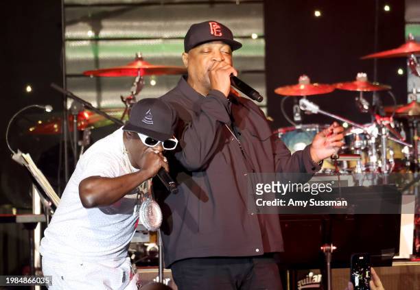Flavor Flav and Chuck D of Public Enemy perform onstage during the 66th GRAMMY Awards Pre-GRAMMY Gala & GRAMMY Salute to Industry Icons Honoring Jon...