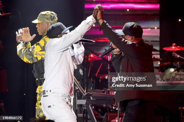 Flavor Flav and Chuck D of Public Enemy perform onstage during the 66th GRAMMY Awards Pre-GRAMMY Gala & GRAMMY Salute to Industry Icons Honoring Jon...