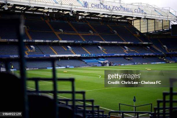 General view inside the stadium prior to the Premier League match between Chelsea FC and Wolverhampton Wanderers at Stamford Bridge on February 04,...