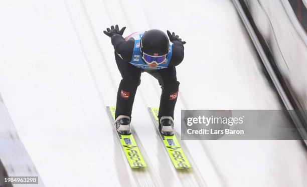 Silje Opseth of Norway competes during the FIS World Cup Ski Jumping Women Individual HS147 on February 04, 2024 in Willingen, Germany.