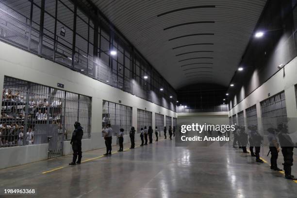 Gang members watched in their cells by guards at the Confinement Center against Terrorism , in Tecoluca, San Vicente, El Salvador on February 06,...