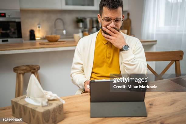 young man having mental health online via video call - sincere chat stockfoto's en -beelden