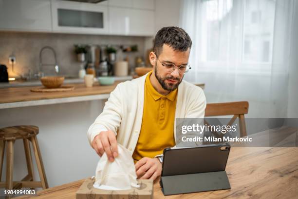 young man having mental health online via video call - sincere chat stockfoto's en -beelden