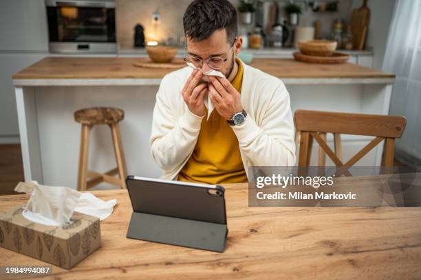 young man having mental health online via video call - sincere chat stockfoto's en -beelden