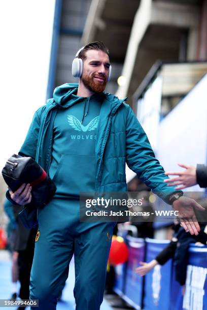 Jose Sa of Wolverhampton Wanderers arrives at the stadium ahead of the Premier League match between Chelsea FC and Wolverhampton Wanderers at...