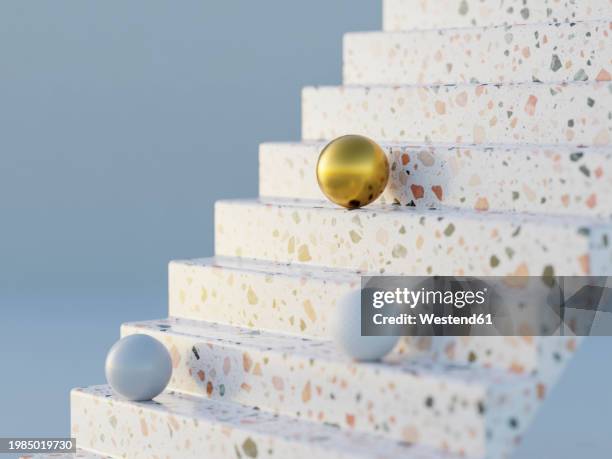 3d rendering of terrazzo staircase with spheres - steps and staircases stock illustrations