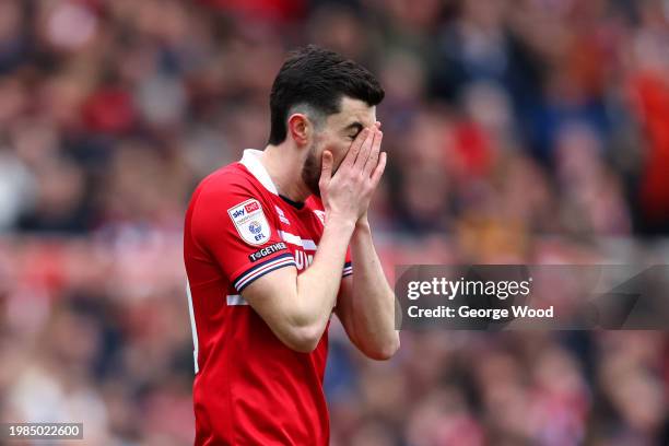 Finn Azaz of Middlesbrough reacts during the Sky Bet Championship match between Middlesbrough and Sunderland at Riverside Stadium on February 04,...