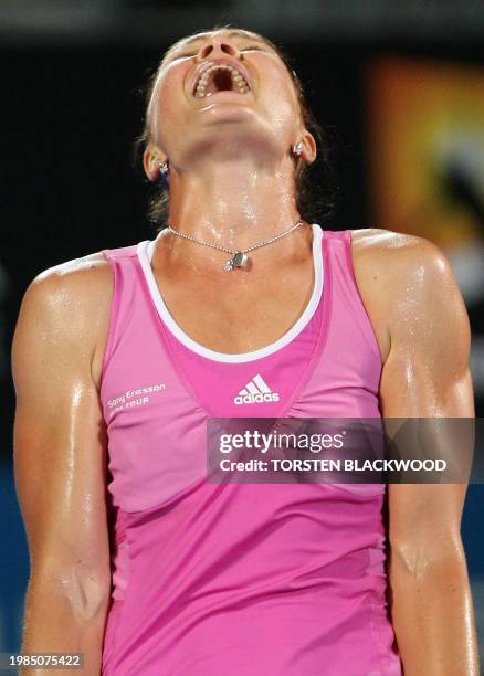 Second-seeded Dinara Safina of Russia screams in frustration after missing a return to third-seeded compatriot Elena Dementieva during the women's...