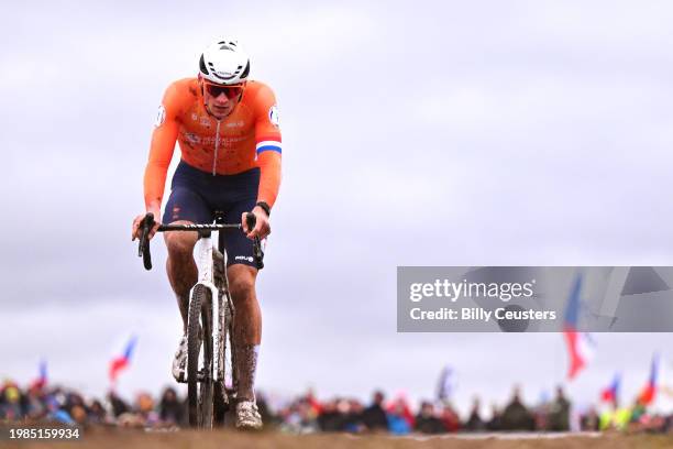 Mathieu Van Der Poel of The Netherlands competes during the 75th UCI World Championships Cyclo-Cross 2024 - Men's Elite on February 04, 2024 in...