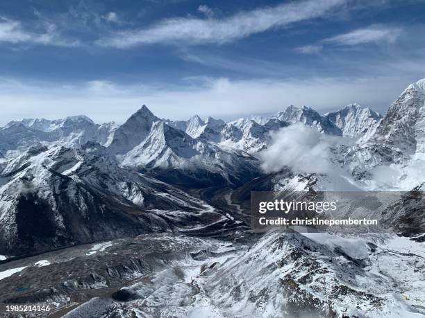 mountain landscape view from the summit of lobuche east, himalayas, nepal - nepal drone stock pictures, royalty-free photos & images
