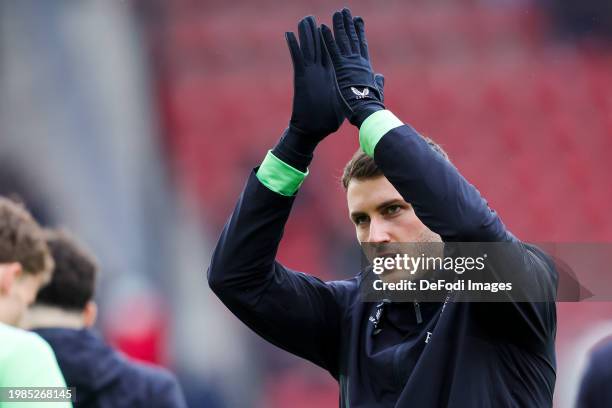 Santiago Gimenez of Feyenoord Rotterdam Warms up during the Dutch Eredivisie match between AZ Alkmaar and Feyenoord at AFAS Stadion on February 4,...