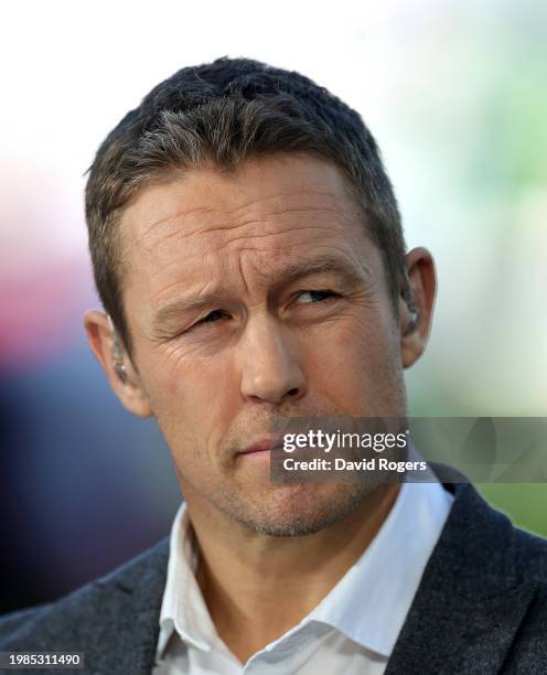 Jonny Wilkinson, the former England international, now ITV rugby pundit looks on during the Guinness Six Nations 2024 match between Italy and England...