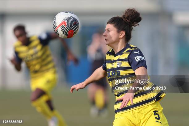 Laura Peruzzo of Parma Calcio 1913 in action during the Serie B Women match between Cesena FC and Parma Calcio 1913 on February 04, 2024 in Cesena,...