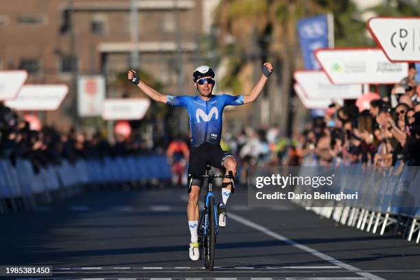 William Barta of The United States and Movistar Team celebrates at finish line as stage winner during the 75th Volta a la Comunitat Valenciana 2024,...