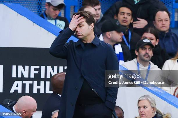 Mauricio Pochettino, manager of Chelsea, looks dejected during the Premier League match between Chelsea FC and Wolverhampton Wanderers at Stamford...
