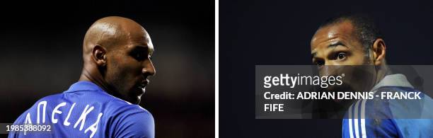 Combo made on December 22, 2010 shows Chelsea's French player Nicolas Anelka looking on during the game against Atletico Madrid during the Champions...