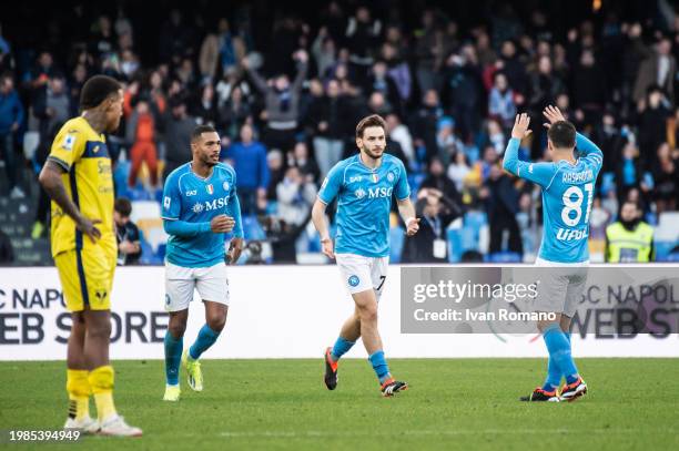 Khvicha Kvaratskhelia of SSC Napoli celebrates after scoring a goal to make it 2-1 during the Serie A TIM match between SSC Napoli and Hellas Verona...