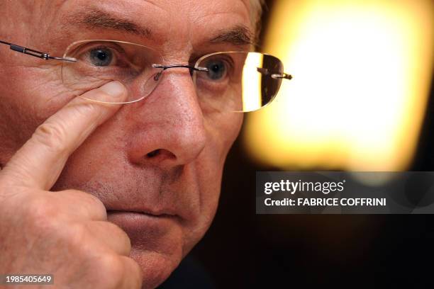 Ivory Coast team coach Sven-Goran Eriksson of Sweden gestures during a press conference on May 20, 2010 in Montreux, Switzerland, ahead of the FIFA...