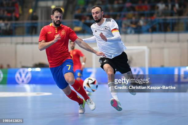 Christopher Wittig of Germany challenges Jose Antonio Fernandez Raya of Spain during the Futsal Friendly match between Germany and Spain at F.a.n....