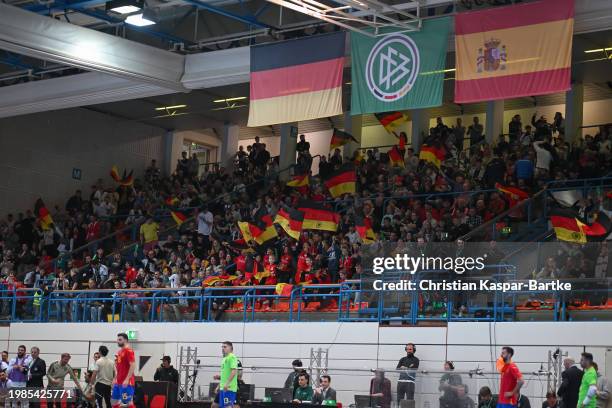 Fans are seen during the Futsal Friendly match between Germany and Spain at F.a.n. Frankenstolzarena on February 04, 2024 in Aschaffenburg, Germany.