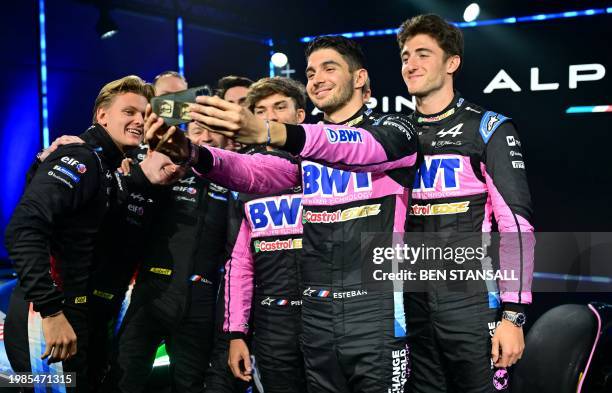 French BWT Alpine F1 Team Driver Esteban Ocon takes a selfie picture with BWT French Alpine F1 Team Driver Pierre Gasly , Australian BWT Alpine F1...