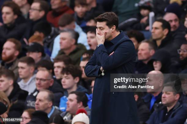 Mauricio Pochettino, Manager of Chelsea, reacts after Rayan Ait-Nouri of Wolverhampton Wanderers scored their sides second goal during the Premier...