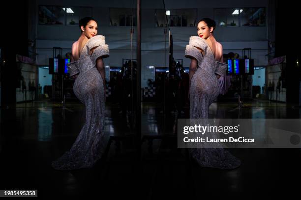 Marisa Chanchao poses for a photo backstage before competing in the Miss Tiffany pageant on February 04, 2024 in Pattaya, Thailand. Thailand hosts...