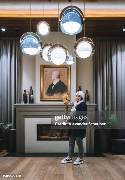 Jelena Ostapenko of Latvia poses with the winners trophy during day eight of the Upper Austria Ladies Linz 2023 on February 04, 2024 in Linz, Austria.