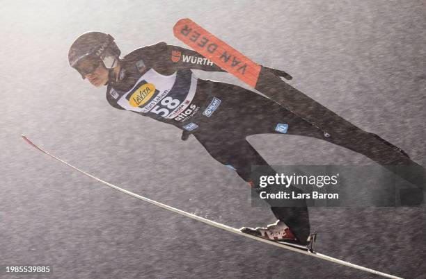 Andreas Wellinger of Germany competes during the FIS World Cup Ski Jumping Men Individual HS147 on February 04, 2024 in Willingen, Germany.