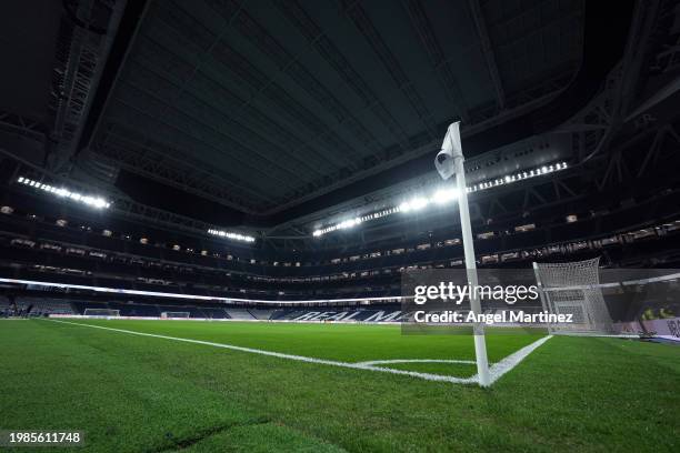 General view inside the stadium as the retractable roof is closed prior to the LaLiga EA Sports match between Real Madrid CF and Atletico Madrid at...