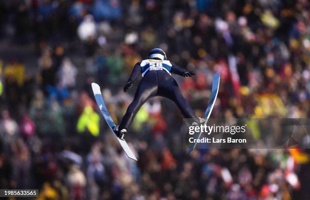 Andreas Wellinger of Germany competes during the FIS World Cup Ski Jumping Men Individual HS147 on February 04, 2024 in Willingen, Germany.