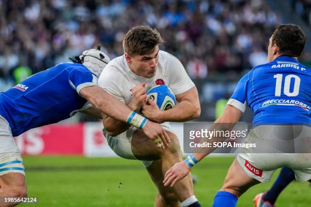 Tommy Freeman of England seen in action during the Guinness Six Nations 2024 match between Italy and England at the Olympic Stadium. Final score;...