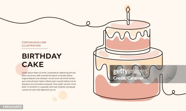 illustrazioni stock, clip art, cartoni animati e icone di tendenza di birthday cake continuous line icon - torta al forno