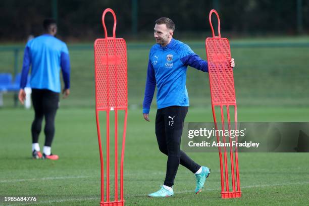 Andi Weimann of West Bromwich Albion during a training session at West Bromwich Albion Training Ground on February 7, 2024 in Walsall, England.