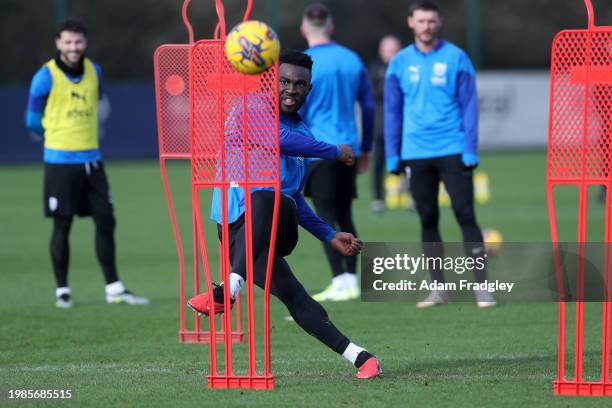 Daryl Dike of West Bromwich Albion during a training session at West Bromwich Albion Training Ground on February 7, 2024 in Walsall, England.