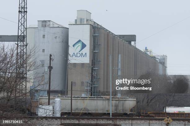 Grain elevators at the soybean processing facility at the Archer-Daniels-Midland Co. West Plant in Decatur, Illinois, US, on Tuesday, Feb. 6, 2024....