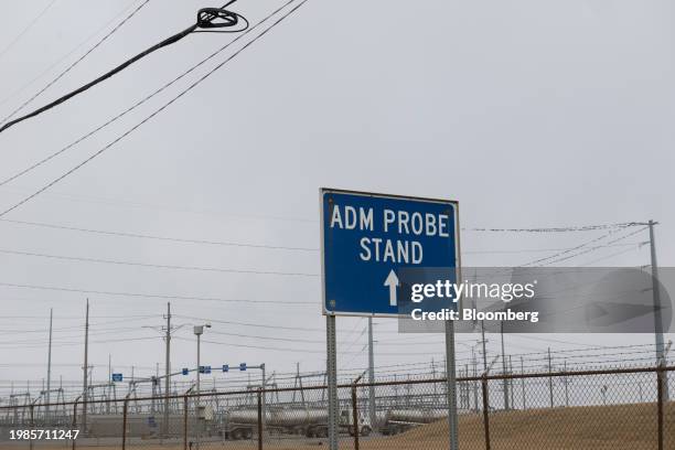 Signage near the Archer-Daniels-Midland Co. Probe Stand facility in Decatur, Illinois, US, on Tuesday, Feb. 6, 2024. The US Attorney's Office in...