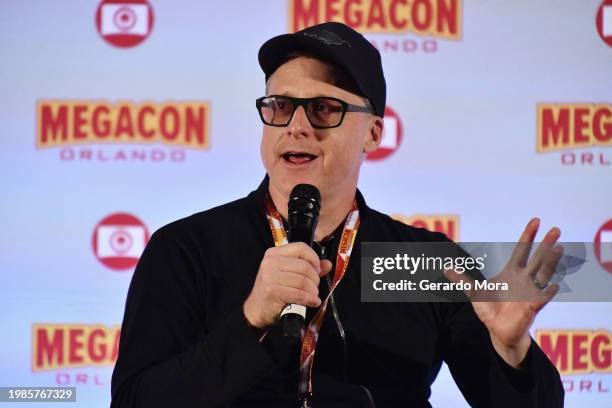 Alan Tudyk speaks during a Q&A session at MegaCon Orlando 2024 at Orange County Convention Center on February 04, 2024 in Orlando, Florida.