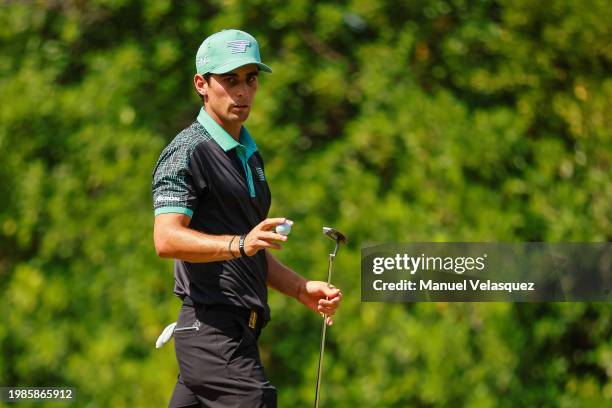 Captain Joaquin Niemann of Torque GC salutes to the fans during day three of the LIV Golf Invitational - Mayakoba at El Camaleon at Mayakoba on...