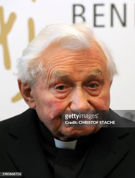 Georg Ratzinger, brother of Pope Benedict XVI., poese for a photo during the presentation of his new book "My brother the Pope" ahead a presentation...