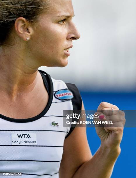 Dominika Cibulkova reacts to a point as she plays against Dominika Cibulkova from Slovakia during the Unicef Open tennis tournament in Rosmalen, on...