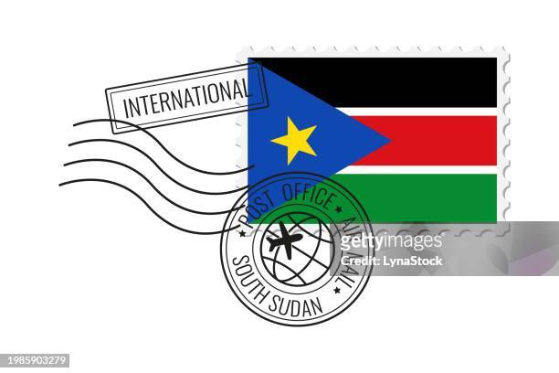 south sudan postage stamp. postcard vector illustration with south sudan national flag isolated on white background. - south sudan stock illustrations