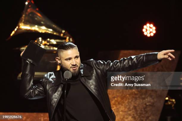 Skrillex accepts the "Best Dance/Electronic Recording" award for "Rumble" onstage during the 66th GRAMMY Awards at Peacock Theater on February 04,...
