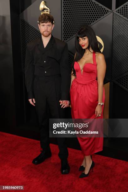 James Blake and Jameela Jamil attend the 66th GRAMMY Awards at Crypto.com Arena on February 04, 2024 in Los Angeles, California.