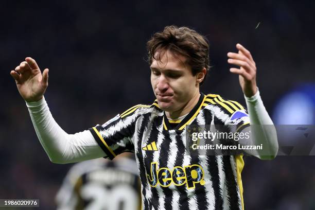 Federico Chiesa of Juventus reacts during the Serie A TIM match between FC Internazionale and Juventus - Serie A TIM at Stadio Giuseppe Meazza on...