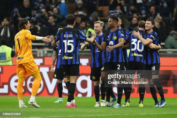 The players of FC Internazionale celebrate victory at full-time following the Serie A TIM match between FC Internazionale and Juventus - Serie A TIM...