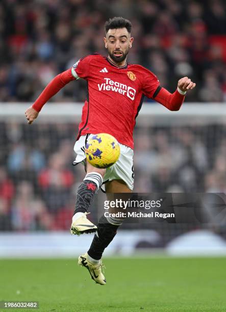 Bruno Fernandes of Manchester United in action during the Premier League match between Manchester United and West Ham United at Old Trafford on...